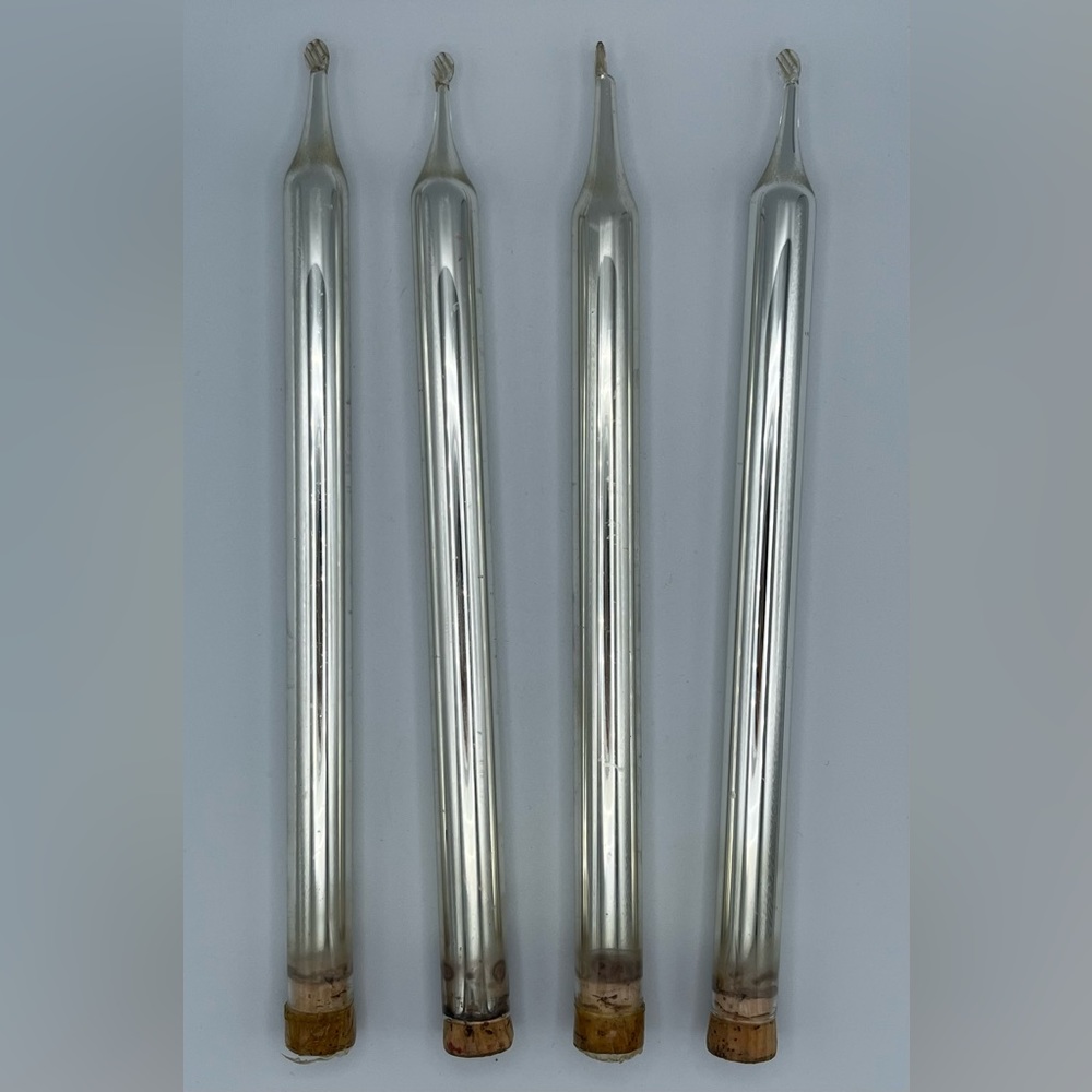 Set Of 4 VINTAGE Mercury Glass Taper Candles Cork Bottom Portugal 10.5”